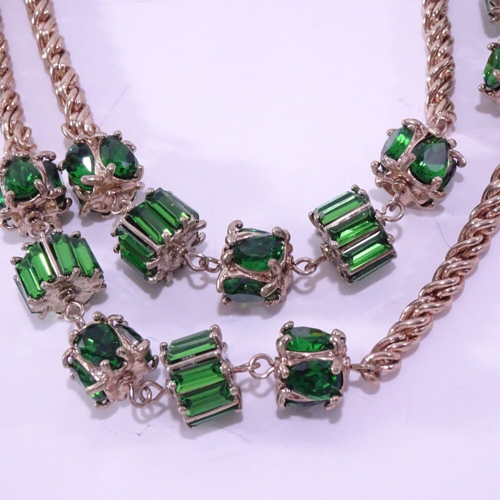 Neiman Marcus Rose Gold Chain Necklace with Green Gem Accents - Picture 9 of 9
